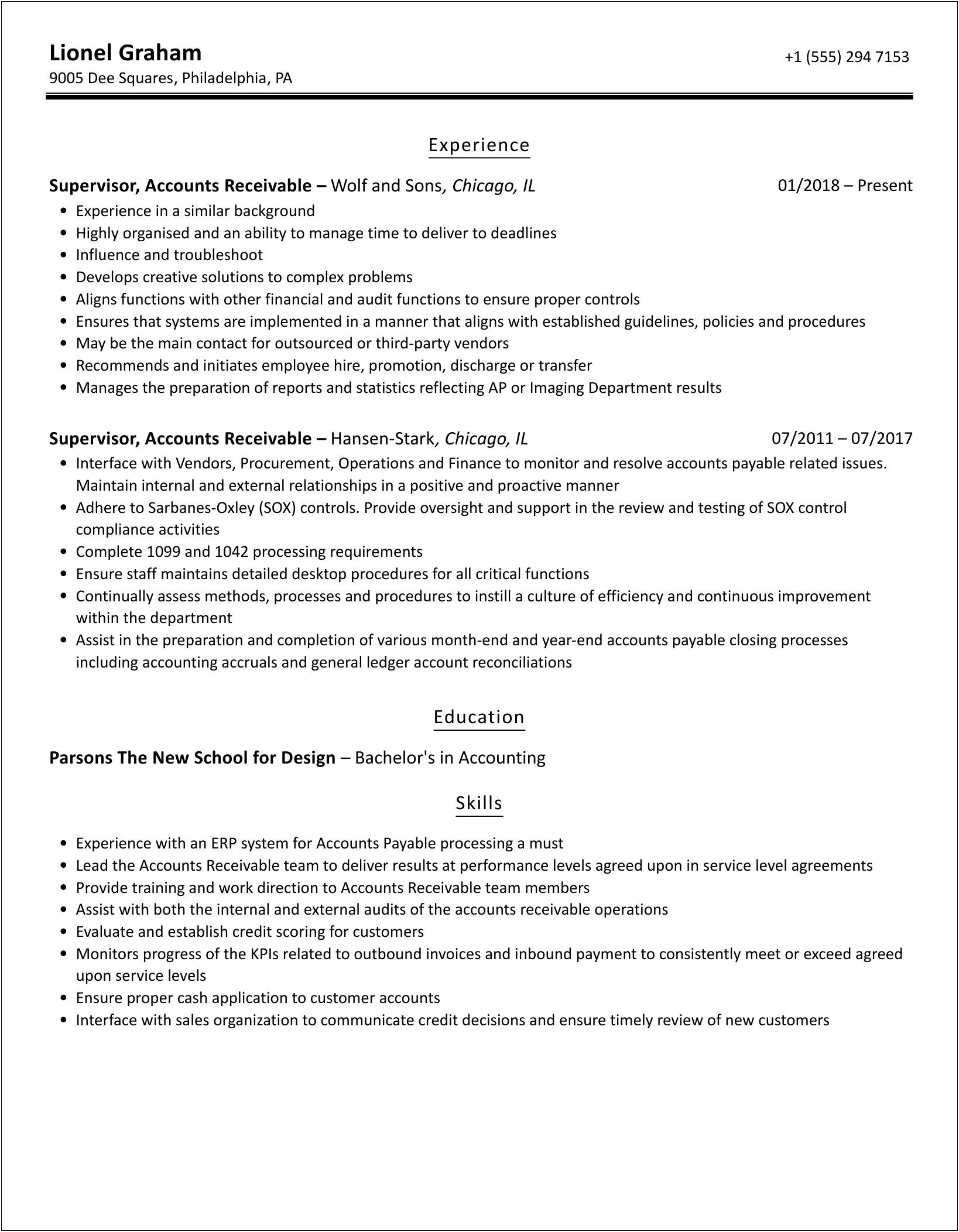 Accounts Receivable And Purchasing Resume Objective