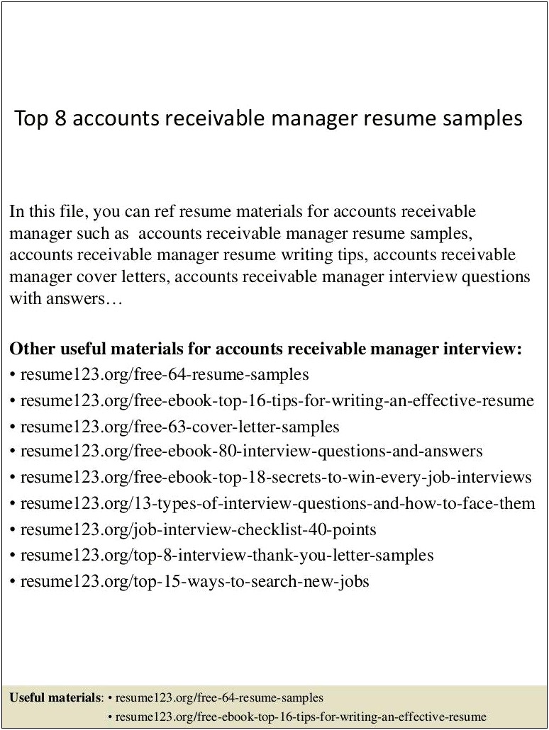 Accounts Receivable Coordinator Job Description For Resume