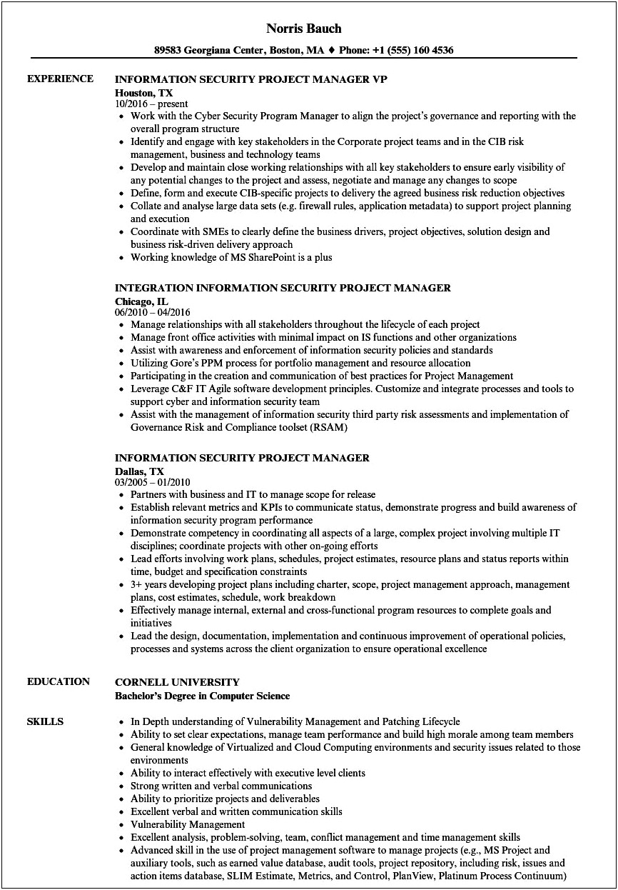 Achievement In Resume Information Security Officer Examples