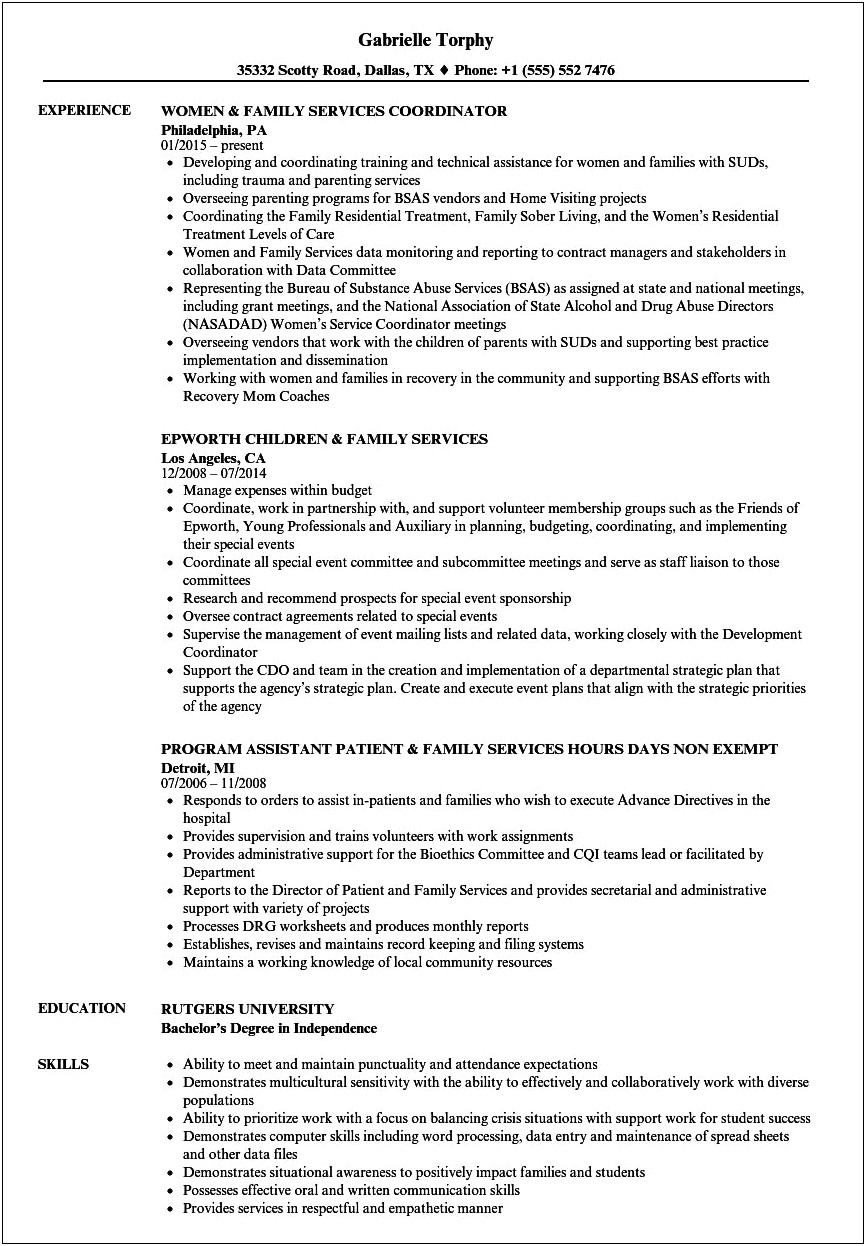 Acs Family Worker Objective On Resume