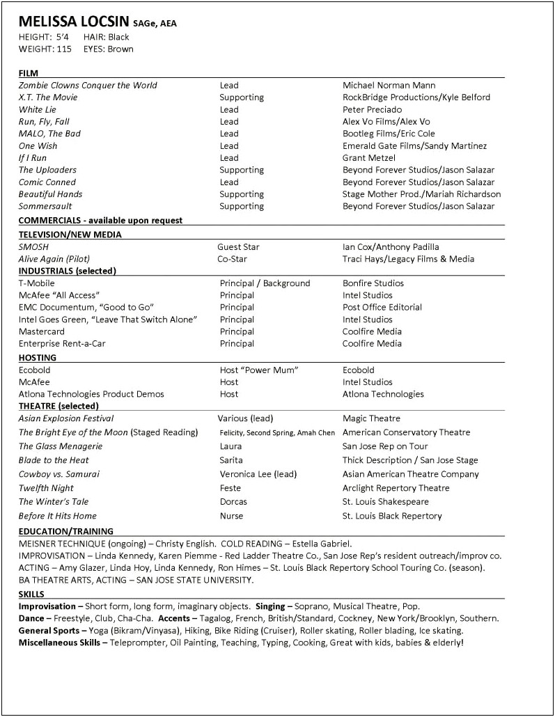 Acting Resumes Templates For Microsoft Word