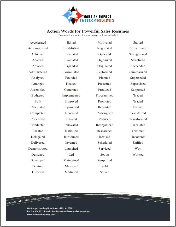 Action Words To Use On It Resume
