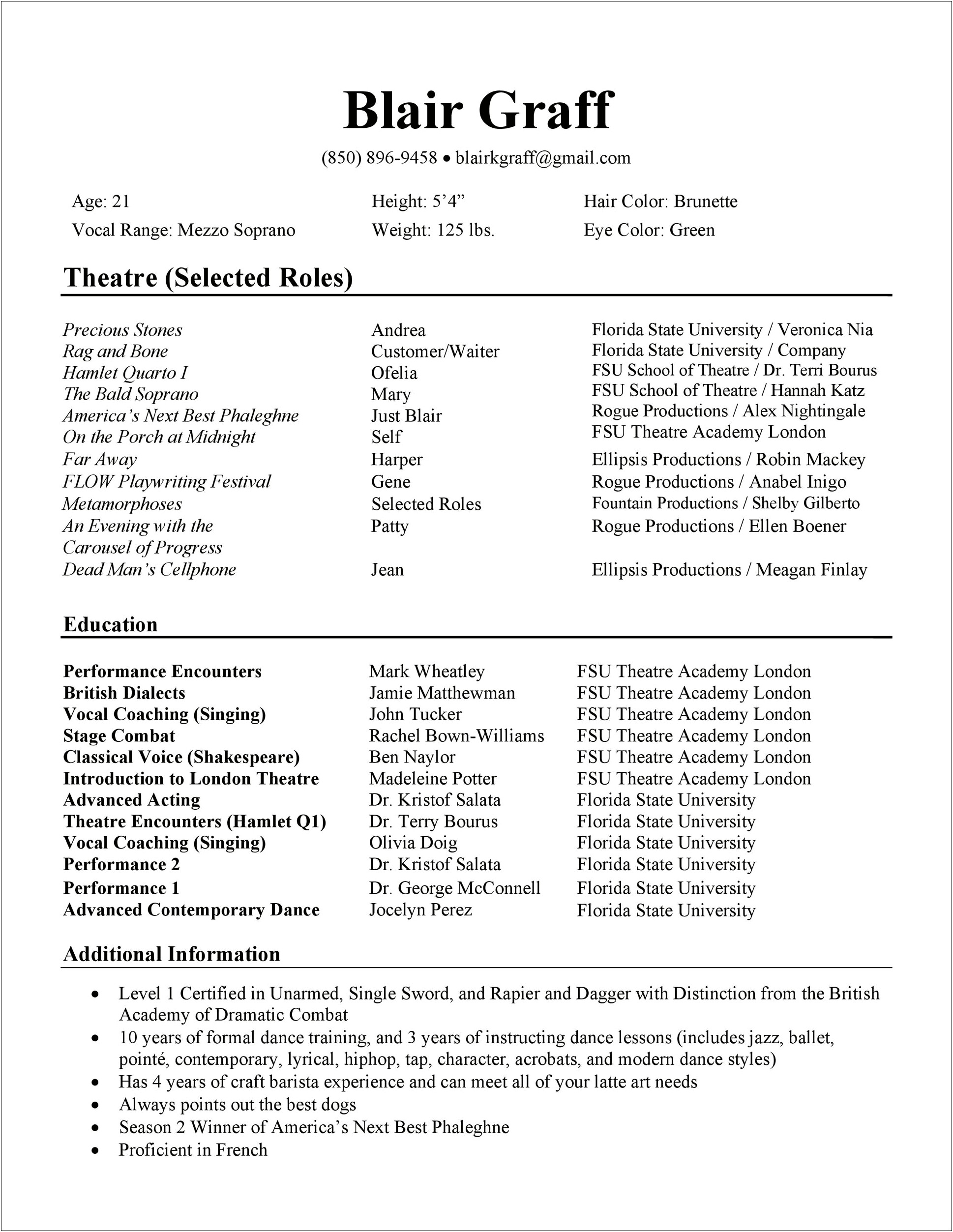 Actor Resume Template Word Or Publisher