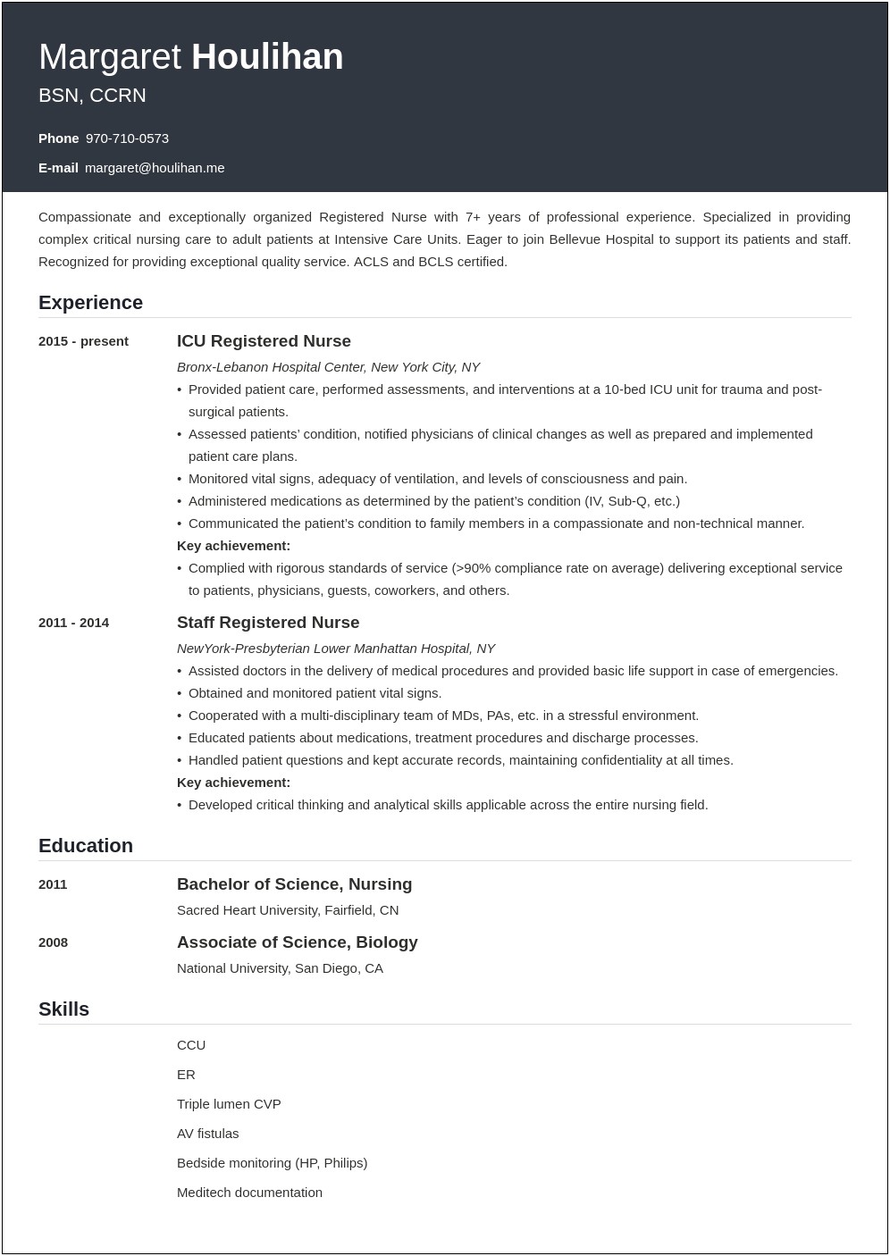 Acute Care Job Description For Resume Nurse