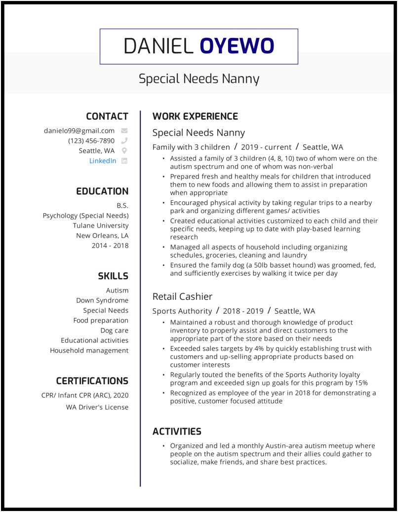 Adding Nanny Experience To A Resume