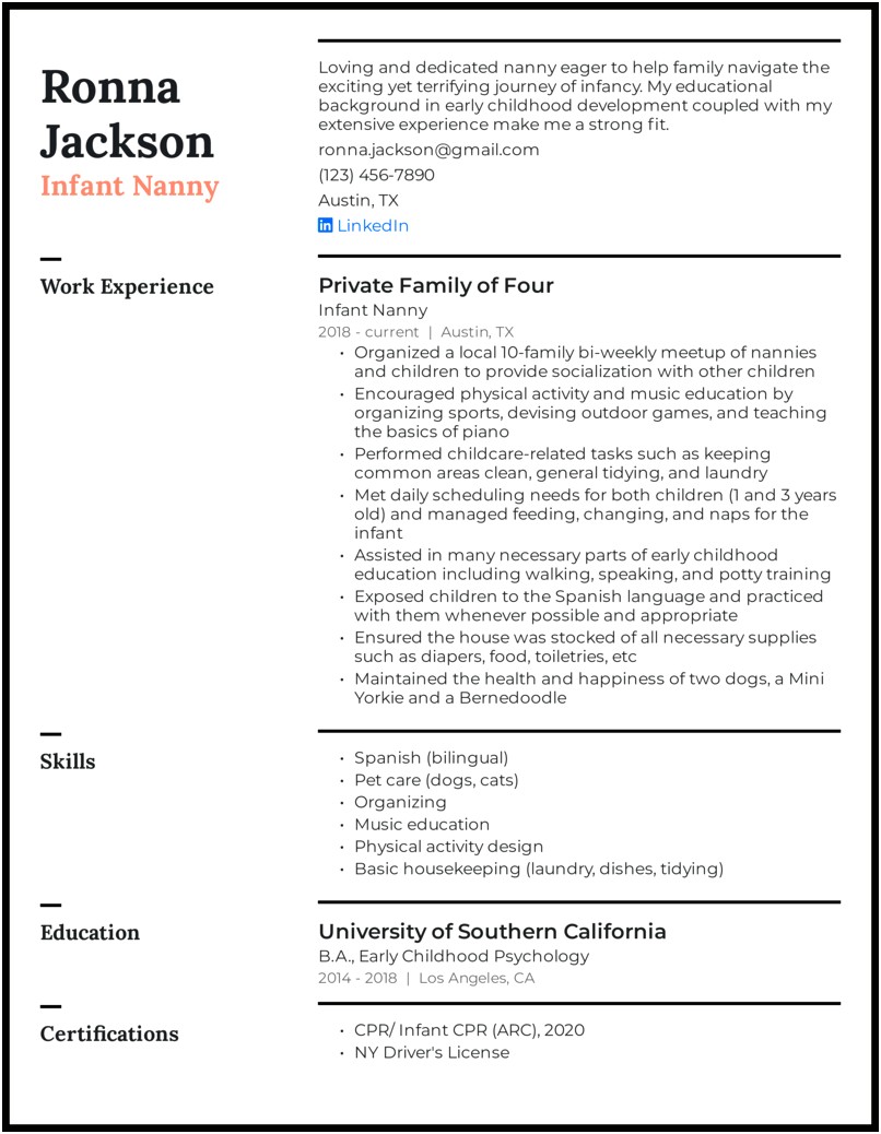 Adding Nannying Experience On A Resume