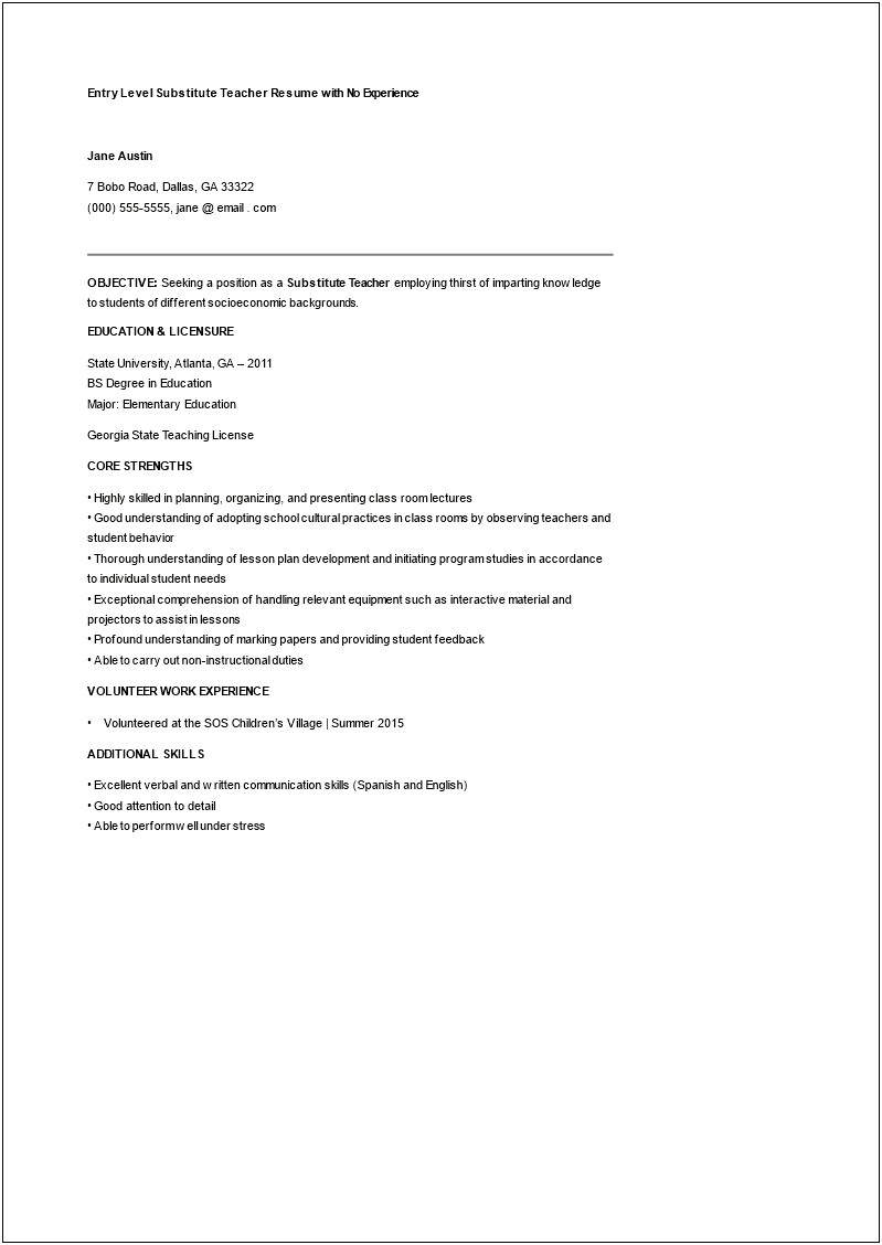 Additional Skills For A Teaching Resume