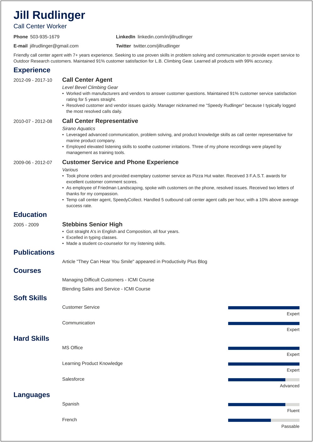 Additional Skills For Call Center Resume