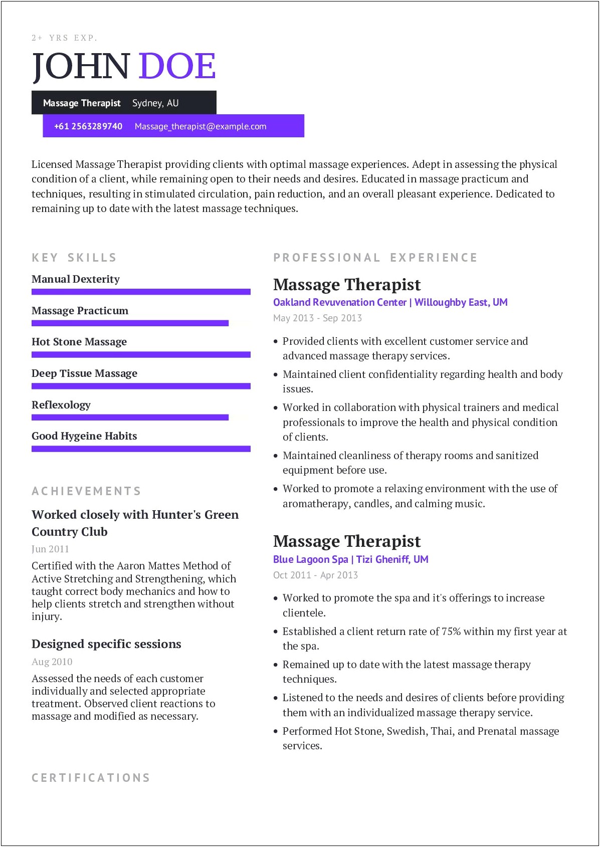 Additional Skills For Massage Therapist Resume
