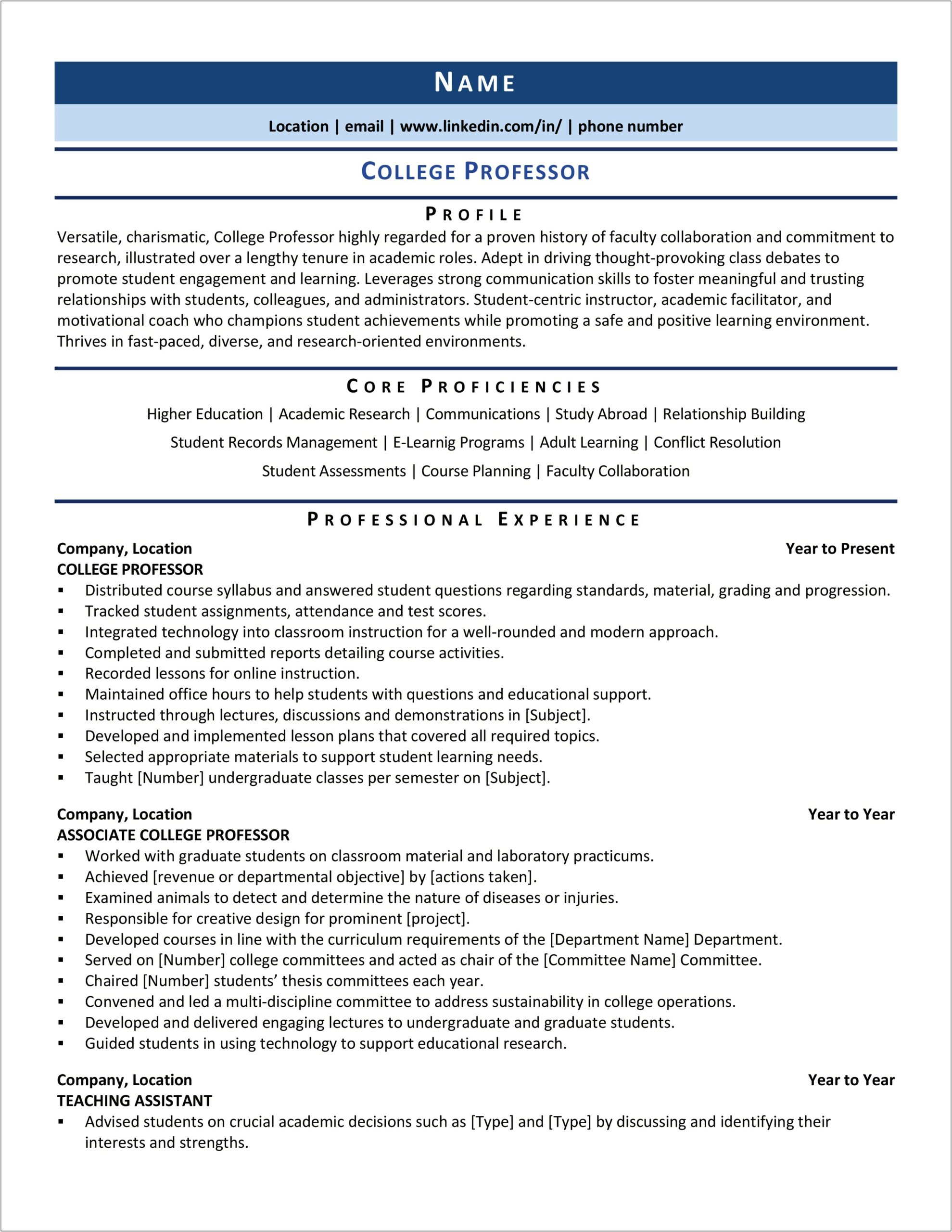 Adjunct Professor Resume With No Teaching Experience