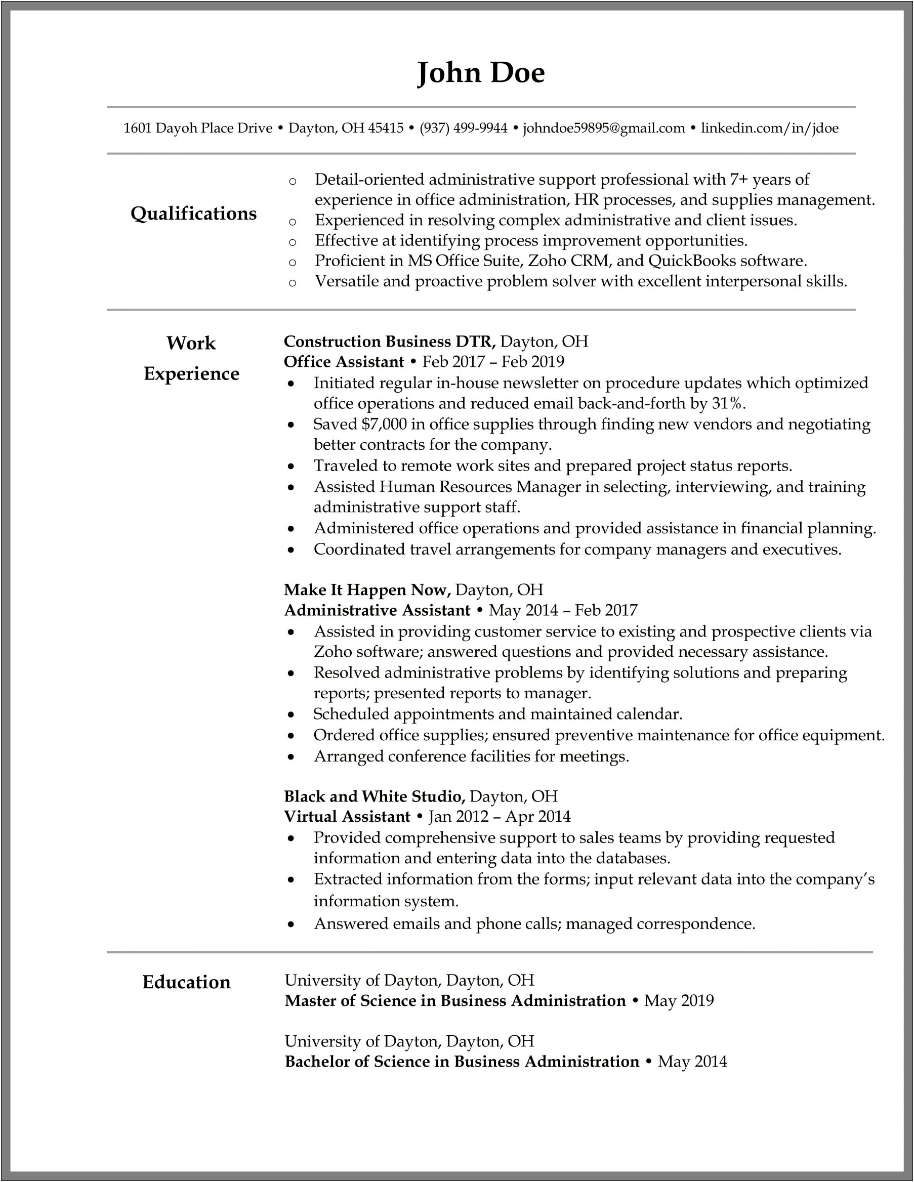 Admin Assistant Job Job Duties For Resume