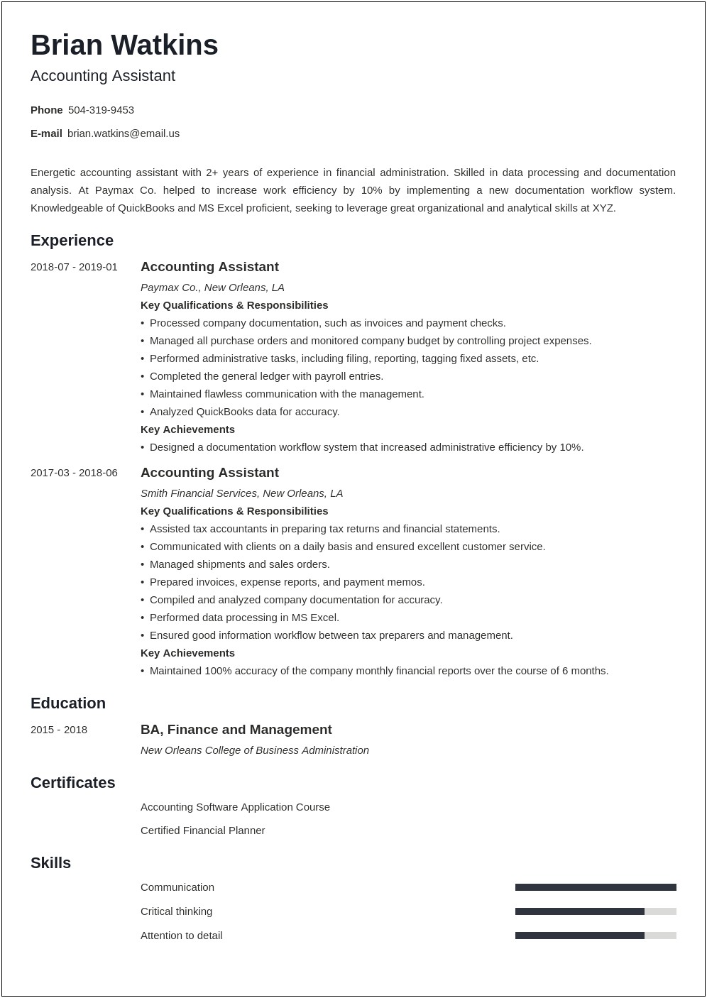 Administrative Accounting Assistant Resume Examples 2017
