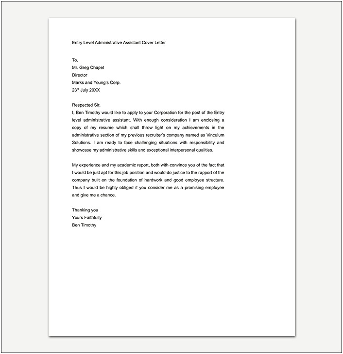 Administrative Assistant Cover Letter Examples For Resume