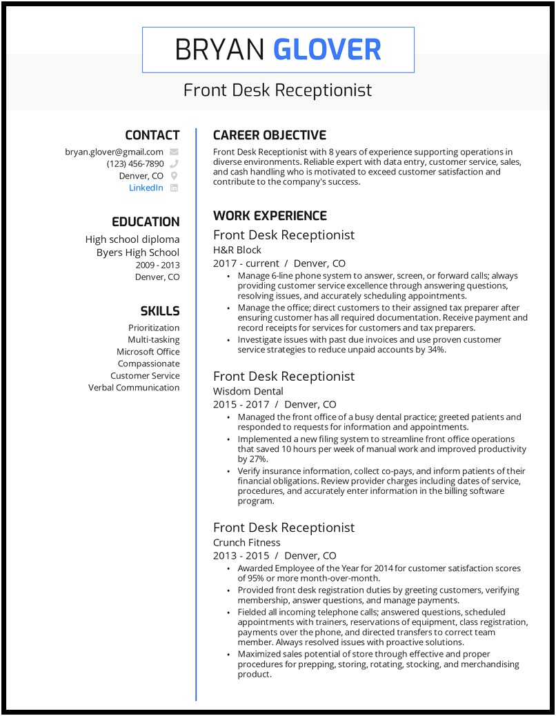 Administrative Assistant Receptionist Resume Summary Example