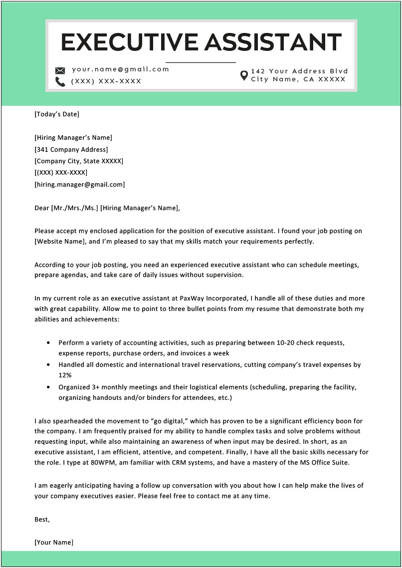 Administrative Assistant Sample Cover Letter For Resume