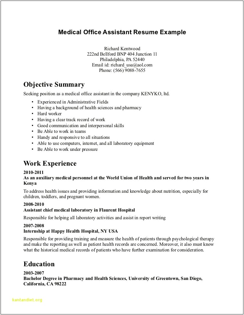 Administrative Assistant Sample Resume With No Experience
