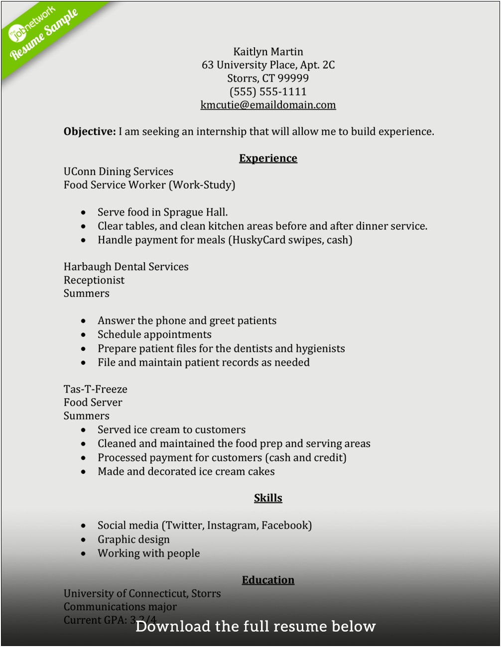 Administrative Intern Job Description For Resume