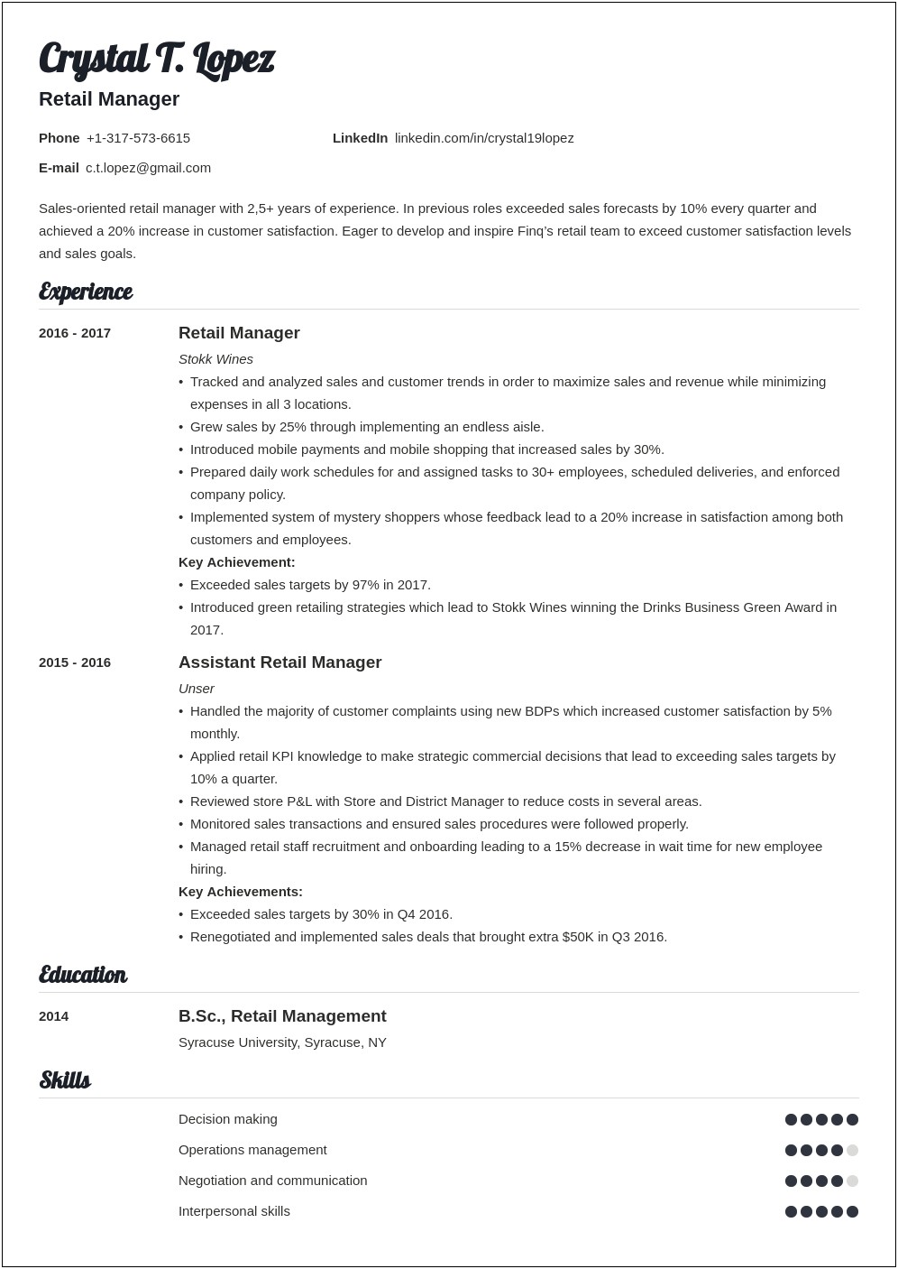 Advance Auto Parts General Manager Resume