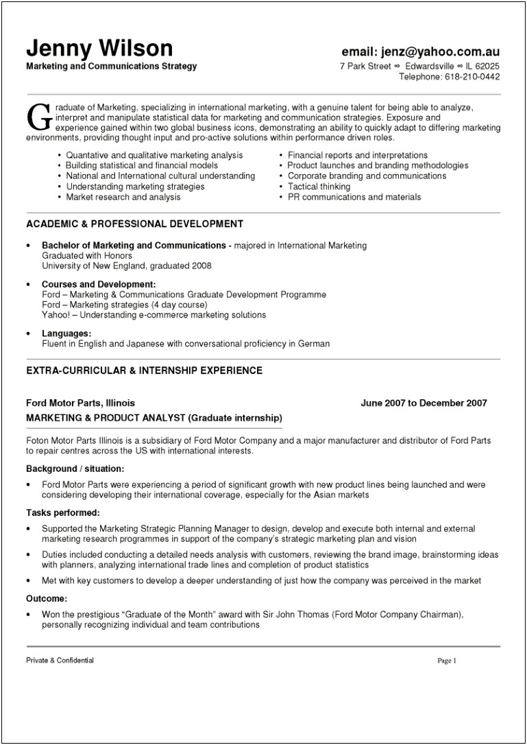 Advertising And Marketing Resume Samples Entry Level