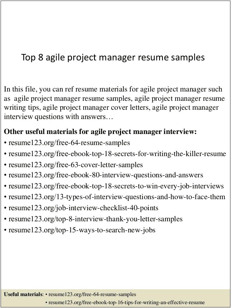 Agile Scrum Project Manager Resume Sample