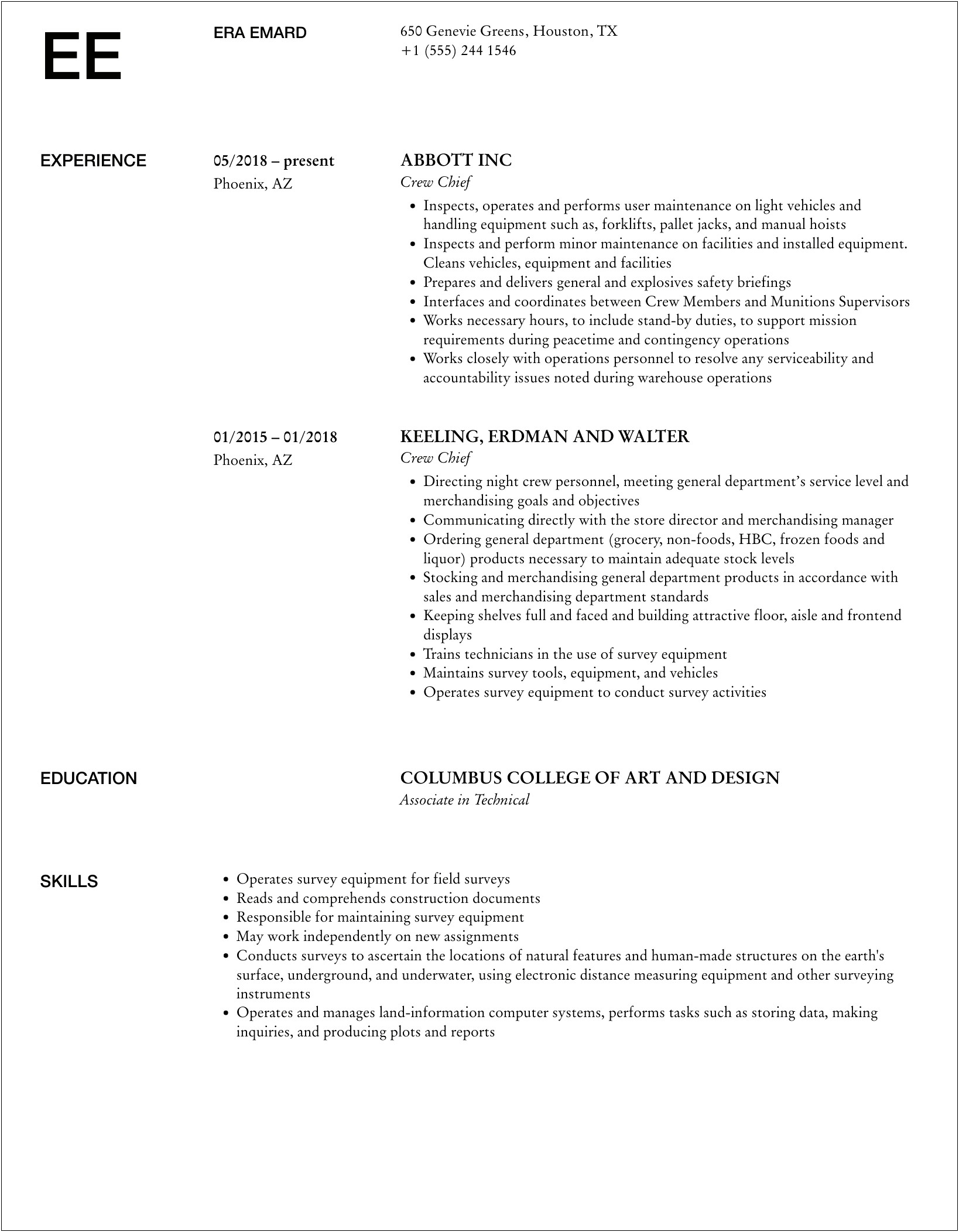 Air Force Crew Chief Resume Sample