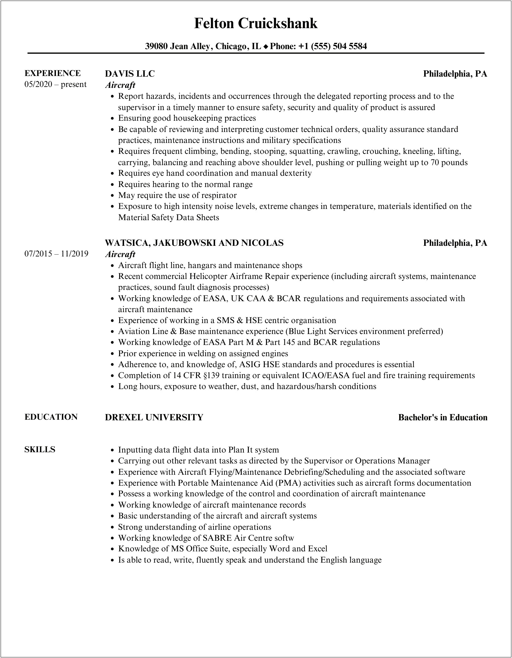 Aircraft Mechanic Resume Template In Psd