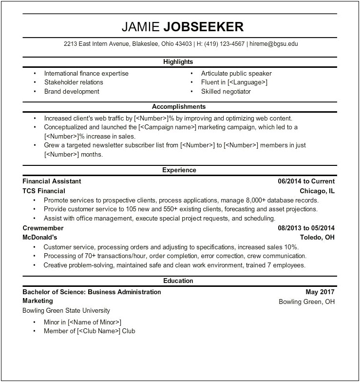 An Example Of A College Resume