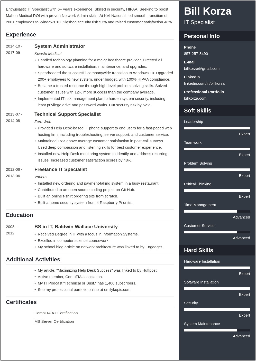 An Example Of A Profile For A Resume