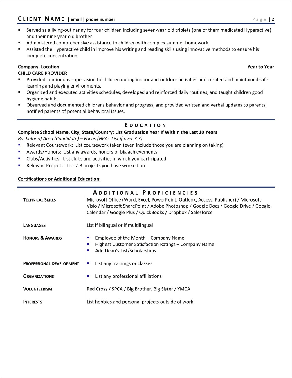 An Objective For A Resume For A Daycare