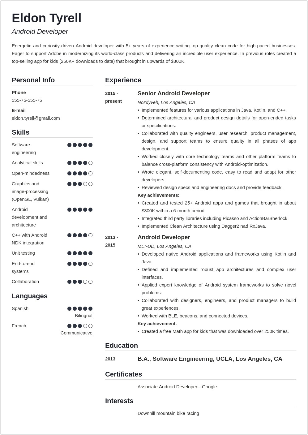 Android Developer Job Description For Resume