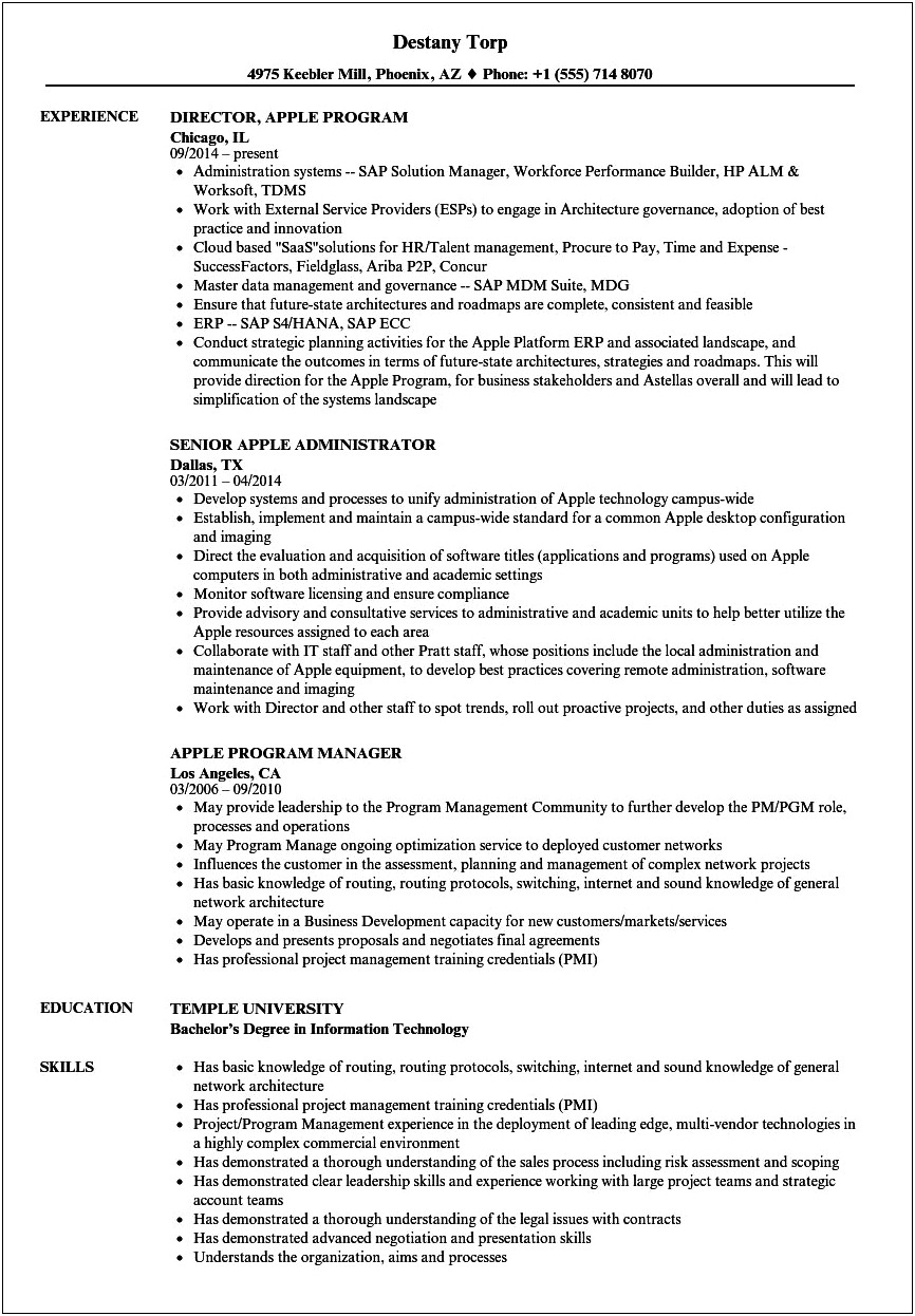 Apple Technical Specialist Job Description Resume
