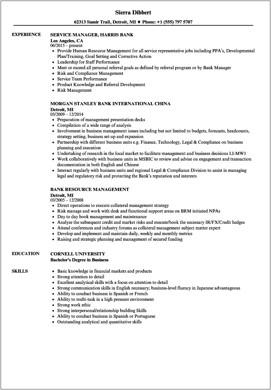 Apply For Job At Bank Of America Resume