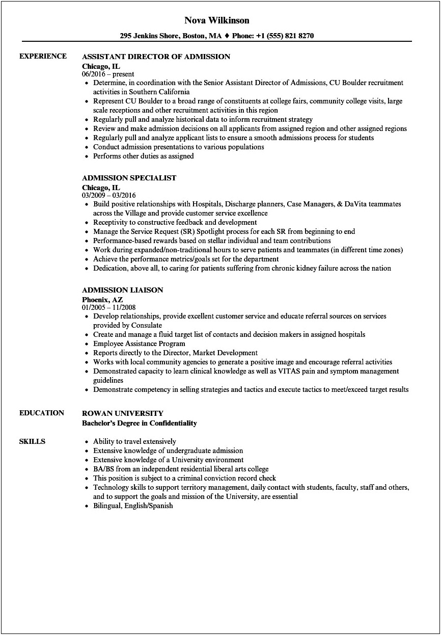 Applying For Admissions Office Job Resume