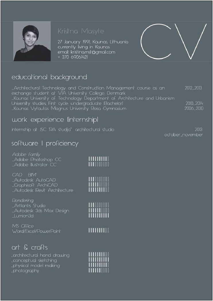 Architecture Portfolio Resume Page With Picture Example