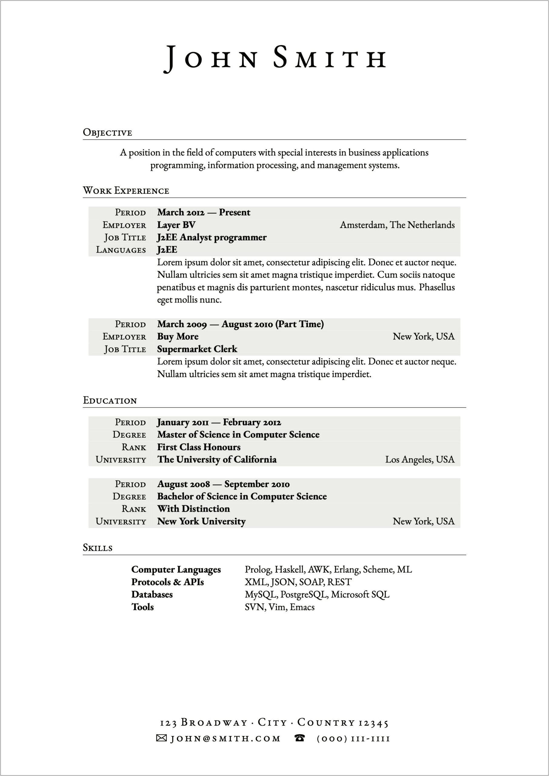 Area Of Interest Examples In Resume