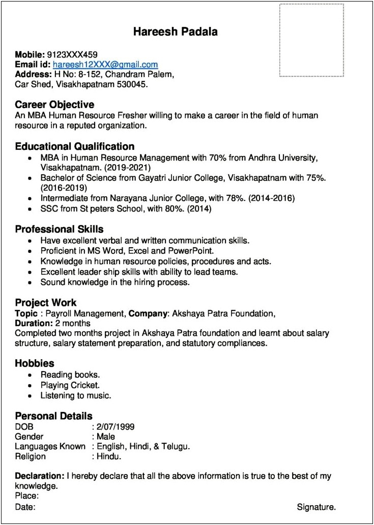 Area Of Interest In Resume Samples
