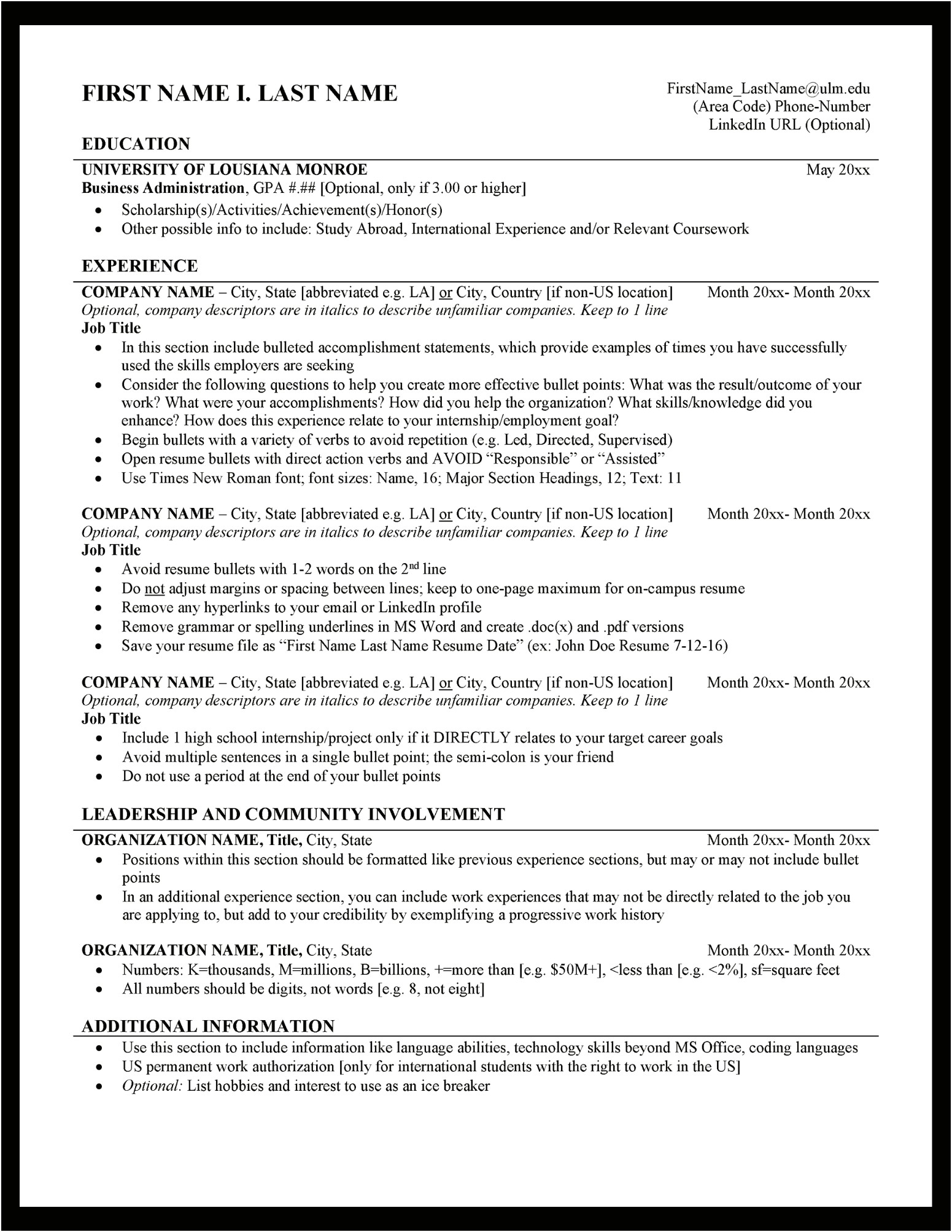 Area Of Study To Put On A Resume