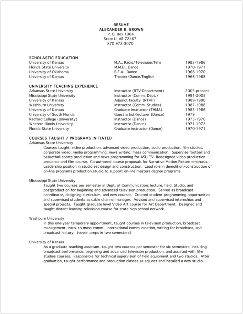 Arkansas Academic High School Academic Resume