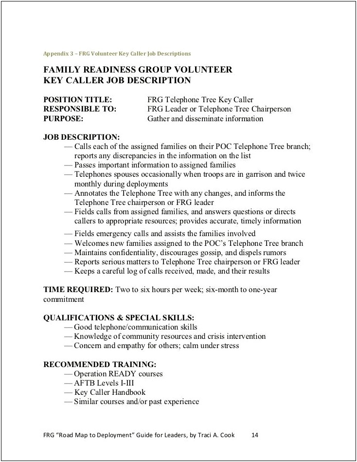 Army Frg Leader Job Description For Resume