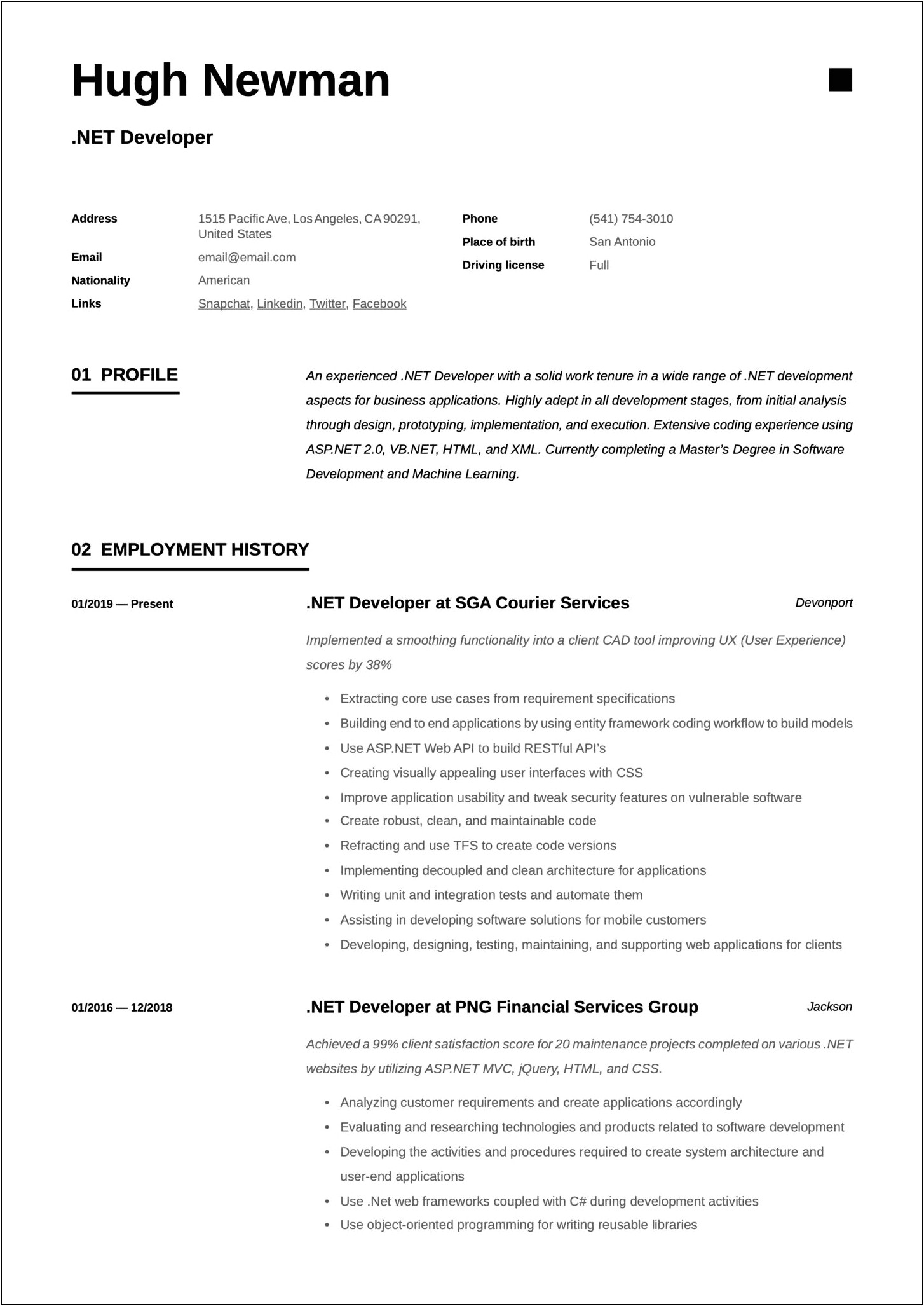 Asp.net Developer Resume Sample Doc
