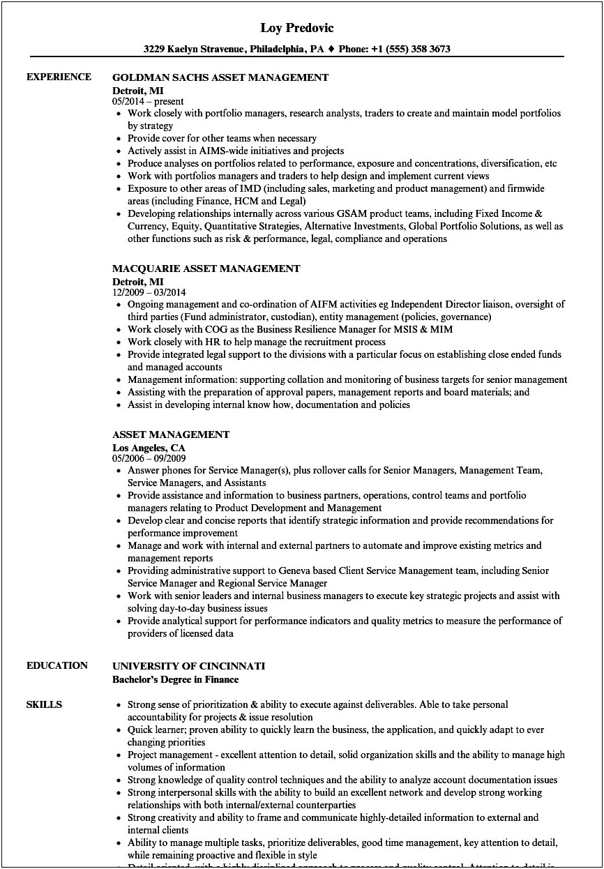 Asset Protection Customer Service Resume Examples