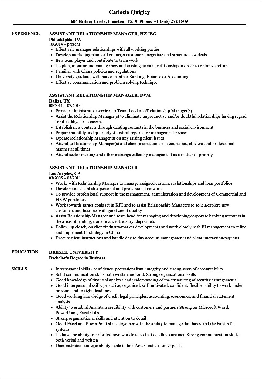 Assistant Bank Manager Job Description Resume