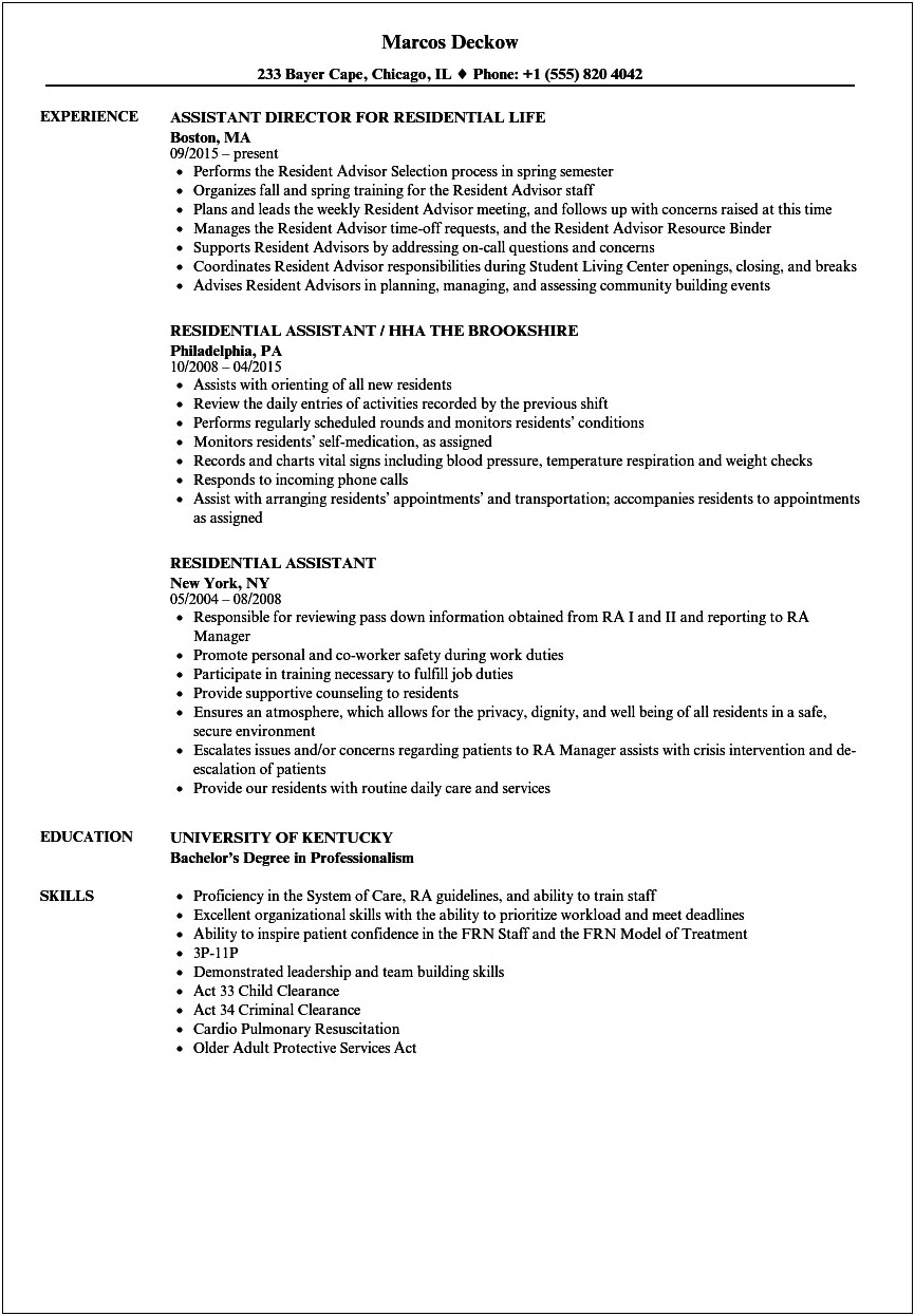 Assistant Director Home Care Agency Resume Sample
