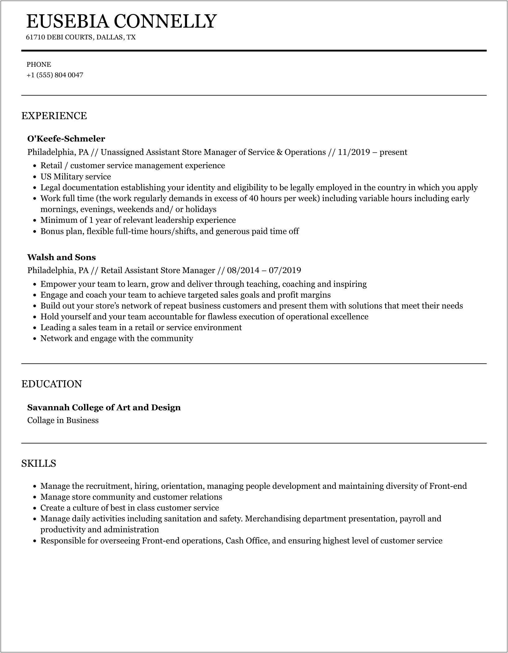 Assistant General Manager Old Navy Resume Template