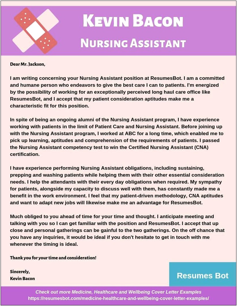Assistant In Nursing Resume And Cover Letter