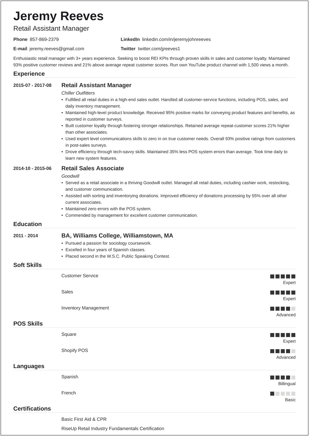 Assistant Manager Resume In A Parking Facility