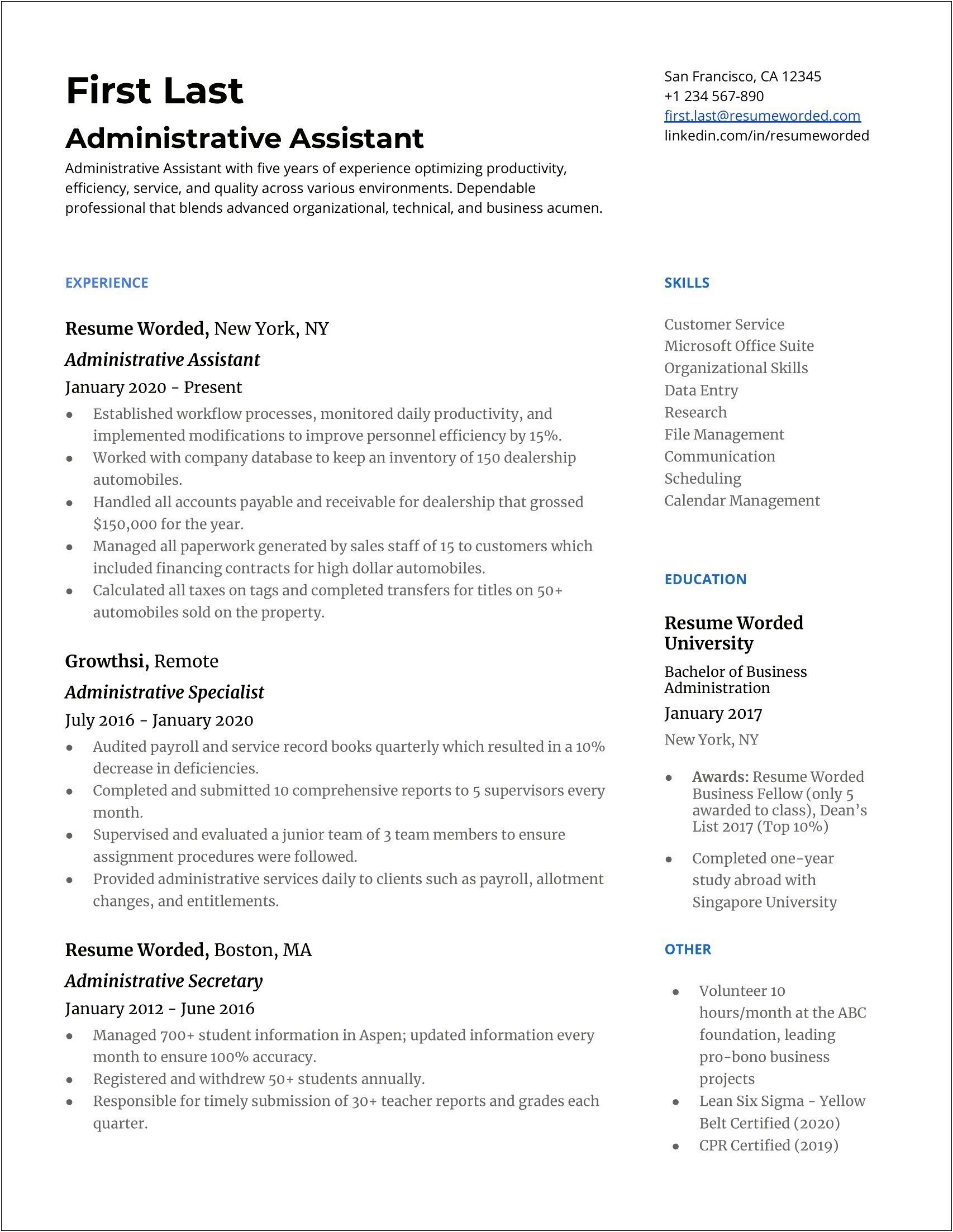 Assistant Skills In Organization On Resume