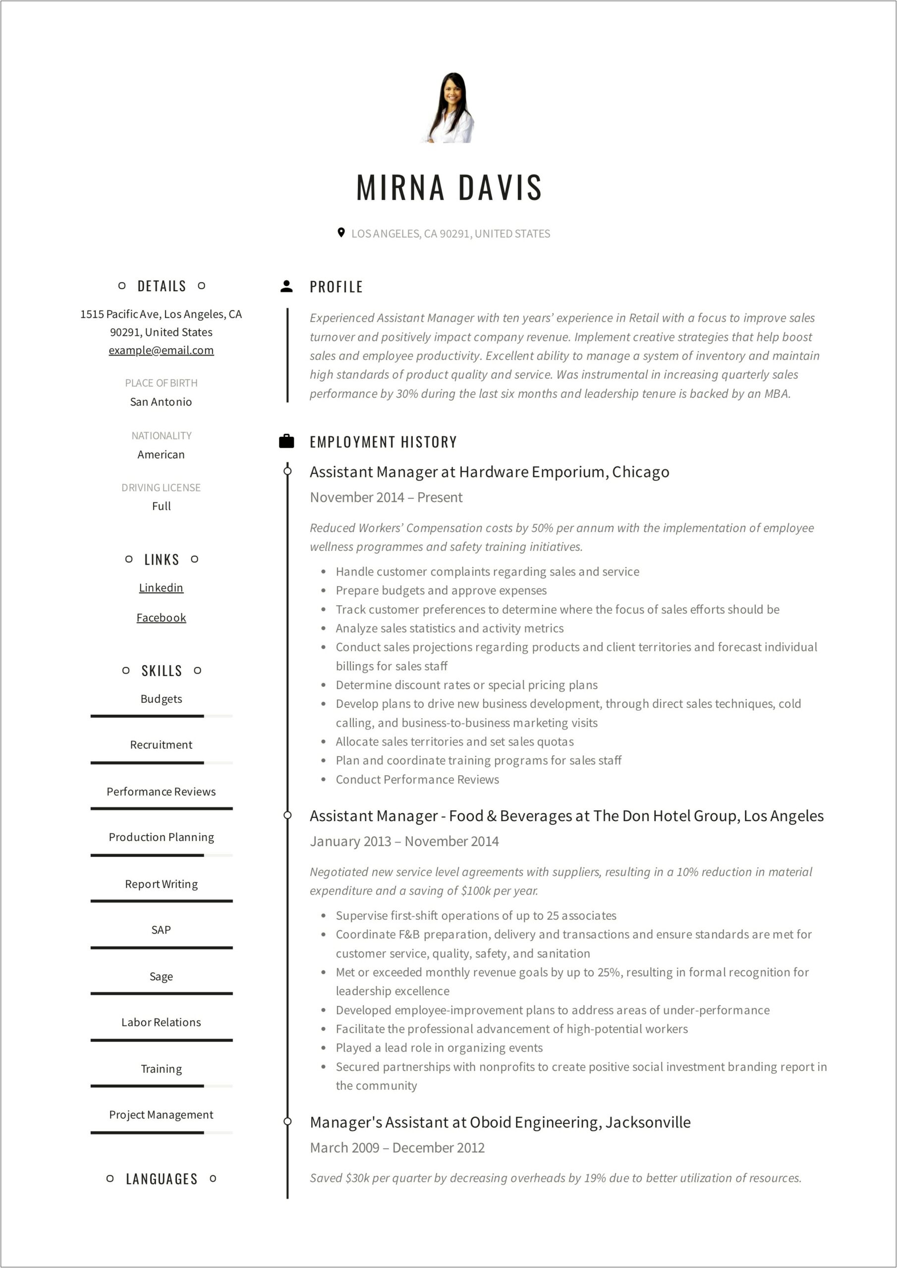 Assistant Store Manager Resume Word Format