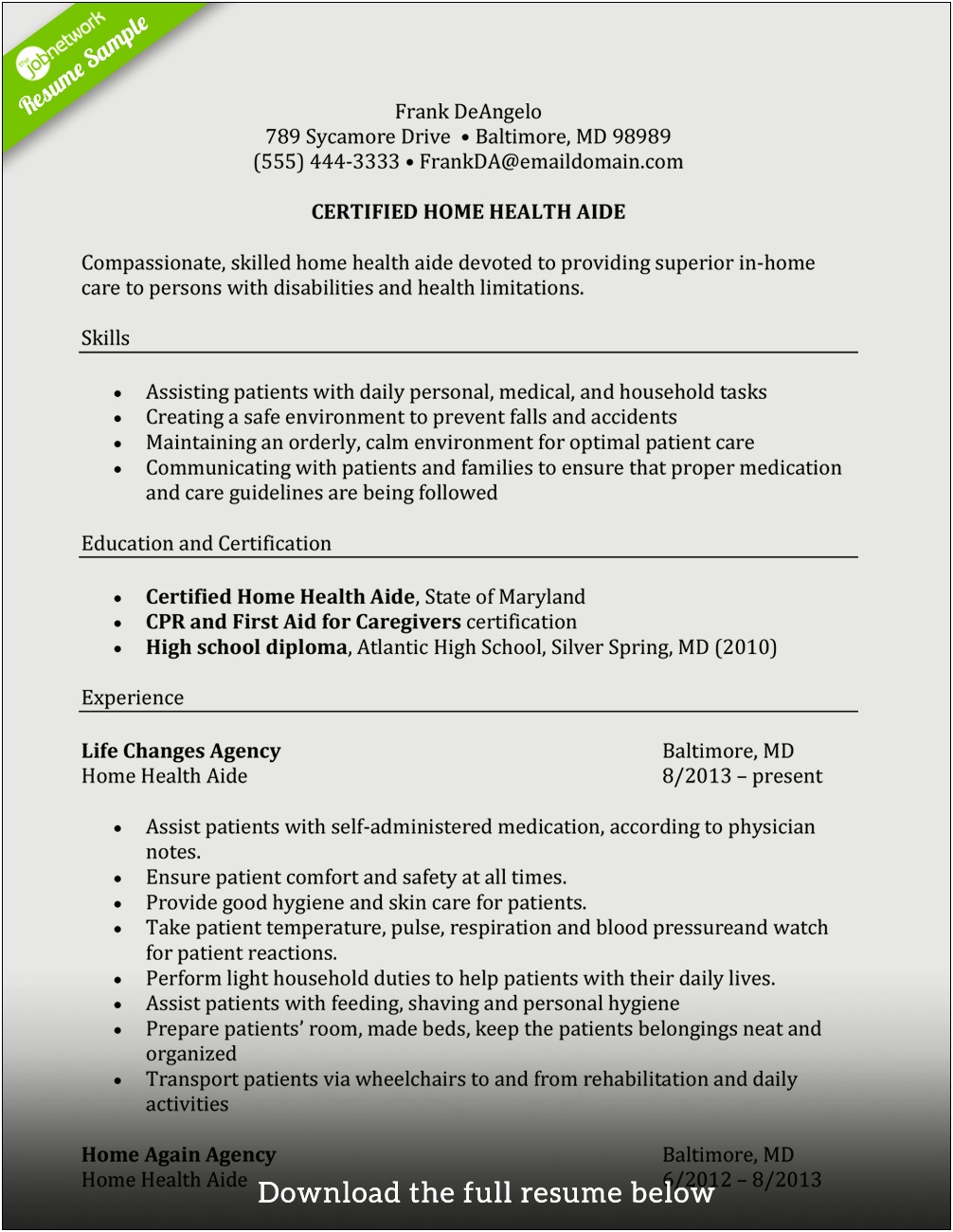 Assisted Living Caregiver Job Description Resume