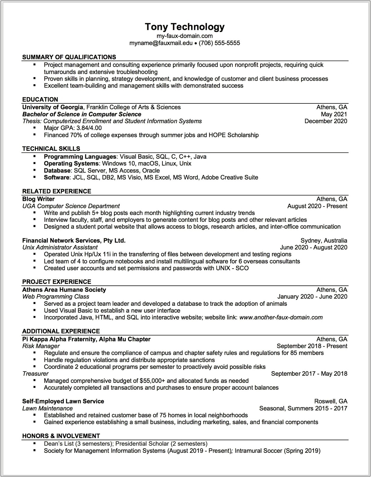 Associate In Information Computer Technology Resume Sample